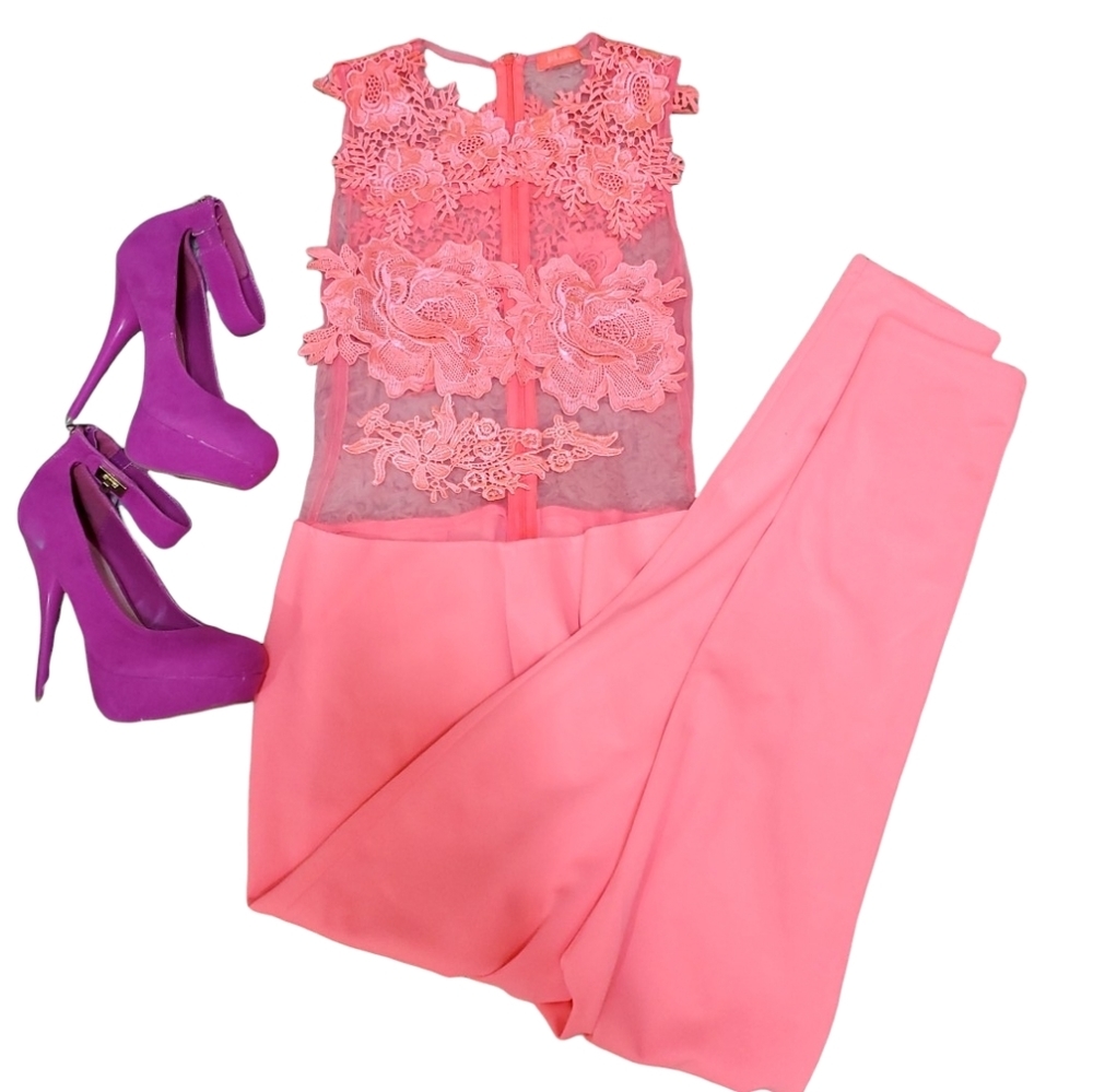 BANJUL neon Lace sheer one piece jumper. Size Large